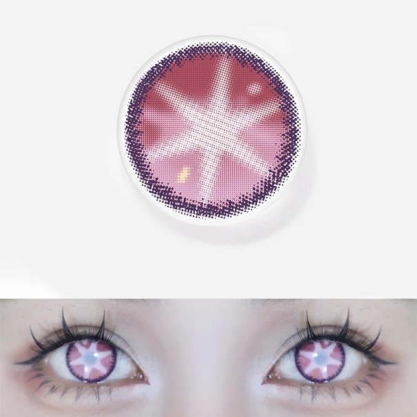 Färgade kontaktlinser blå och rosa mjuka hydrogel stjärnmönster diameter 14,5 mm 6 månader för daglig användning rosa