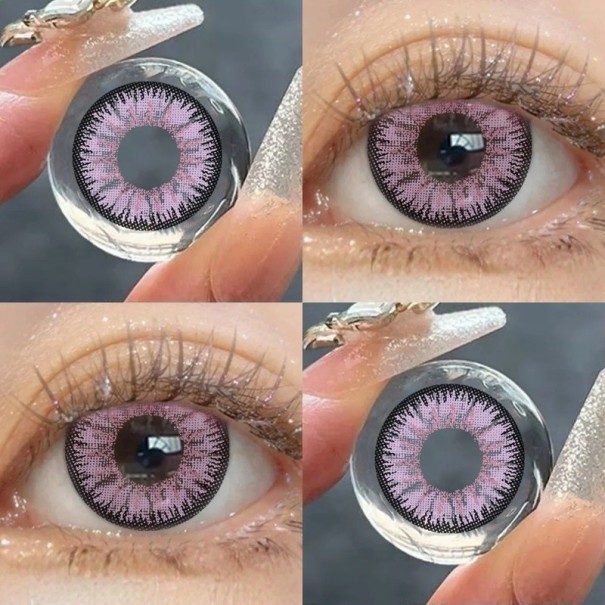 Färgade kontaktlinser rosa-lila mjuka hydrogel pixel effekt diameter 14.5 mm 6 månaders för dagligt bruk 1