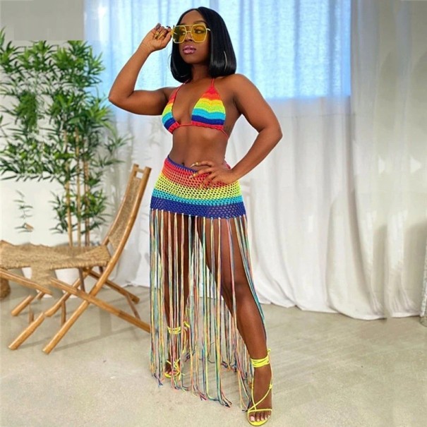 Färgglad crop top och kjol för kvinnor B1119