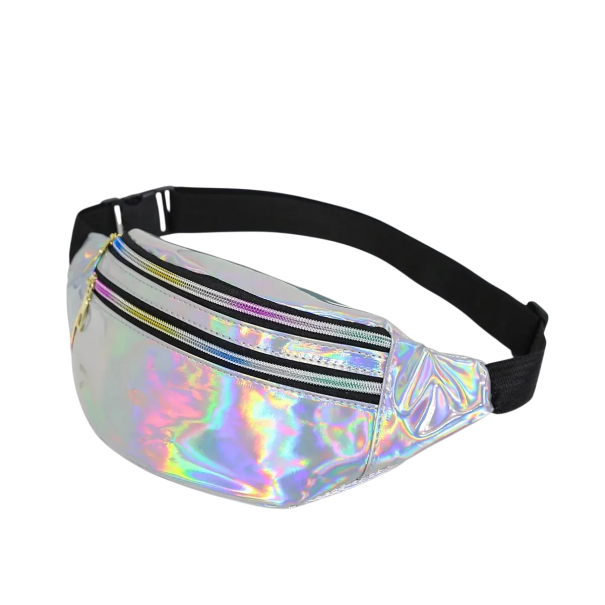 Färgglad holografisk midjeväska i konstläder 24 x 14 x 7 cm glänsande regnbågsfärgad axelväska moderiktig midjeväska för fest, resor, vardagsbruk färgglad