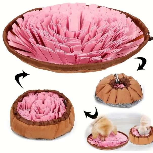 Farverig filt snusemåtte til hunde med en diameter på 40 cm, sammenfoldelig interaktiv legetøj til langsom fodring og træning af lugtesans rosa