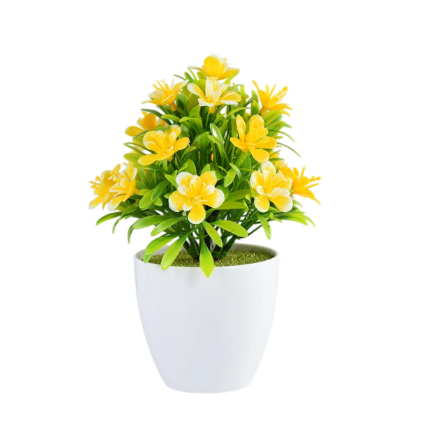 Farverig kunstig plante i potte 1 stk. små blomstrende blomster kunstigt træ borddekoration bryllupsdekoration hjemme hotel kontor gul