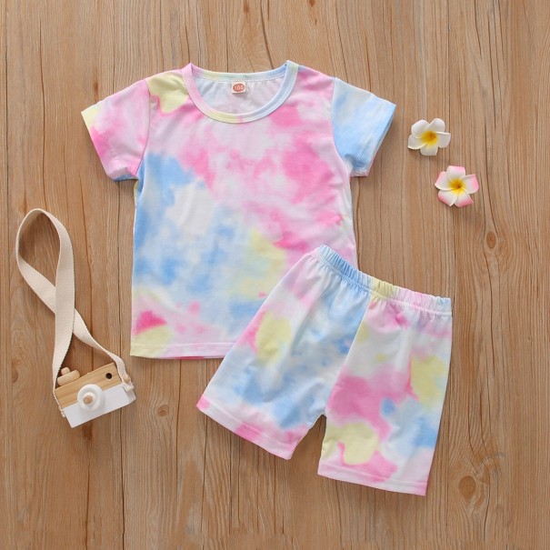 Farverig T-shirt og shorts til piger L1296 2 B