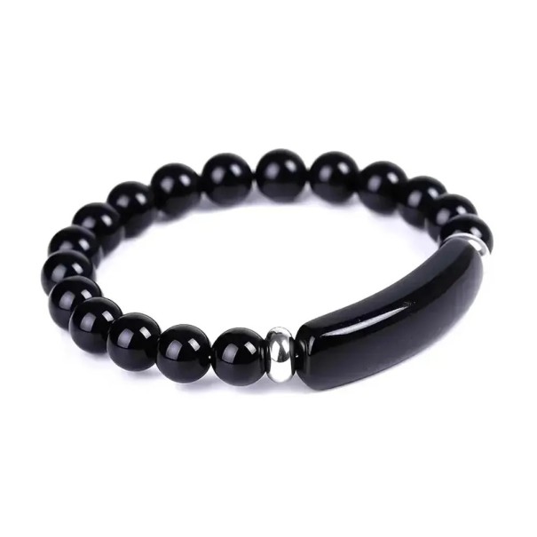 Farverige armbånd af natursten 18,5 cm 8 mm perler elastisk armbånd med metal detaljer unisex smykke tilbehør sort
