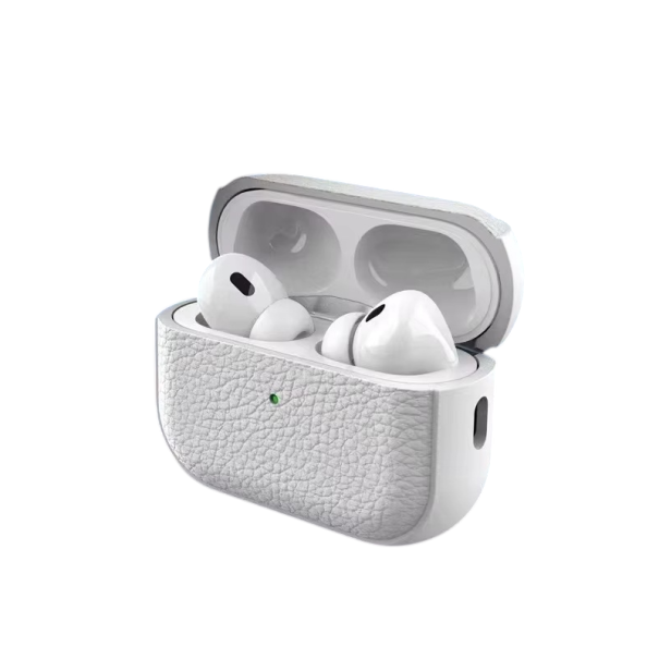 Fascinerande läderfodral för Apple AirPods Hörlurar Hård skydd, repbeständig, kompatibel med trådlös laddning vit