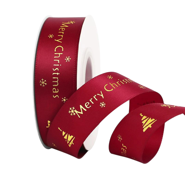 Fâșie de Crăciun 2,5 cm x 5 m Fâșie din poliester cu imprimeu Diverse culori pentru ambalarea cadourilor, decorațiuni de Crăciun, torturi, buchete și creații DIY creative burgundy