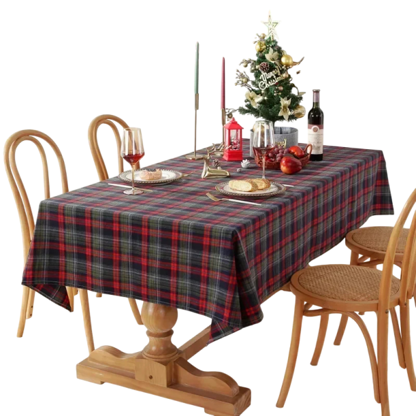 Față de masă de Crăciun în carouri albastre și roșii 140 × 200 cm Față de masă colorat țesut pentru masa de dining pentru petreceri acasă și decor 1