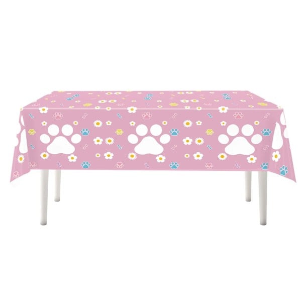 Față de masă pentru masă 137 × 274 cm Față de masă roz cu motiv de lăbuțe și flori Față de masă decorativ pentru petrecere pentru masa de aniversare 1