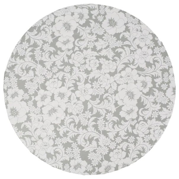 Față de masă rotund din PVC cu margine elastică 102–112 cm Față de masă impermeabil și rezistent la ulei, gri alb cu model floral Protecție 1