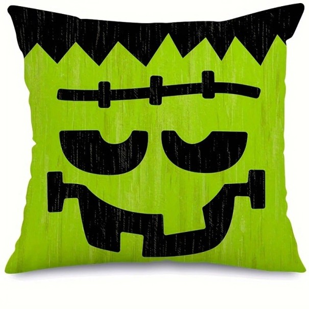 Față de pernă de Halloween Jolly, decorativă, cu fermoar, cu o singură față, verde, Frankenstein, 45x45cm 1