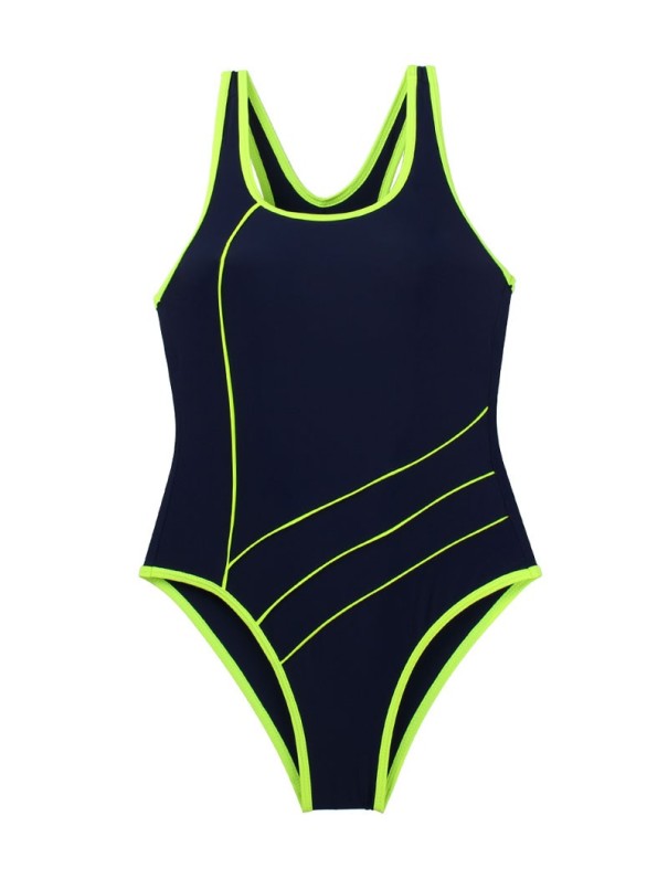 Fato de banho estiloso de uma peça para menina J2494 preto-amarelo 10