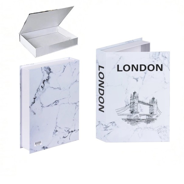 Fausse livre Londres avec espace de rangement Livre décoratif ouvrable blanc marbré avec motif Tower Bridge 1