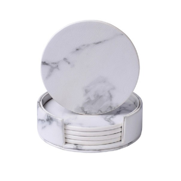 Faux Leather Coasters 6 pcs white