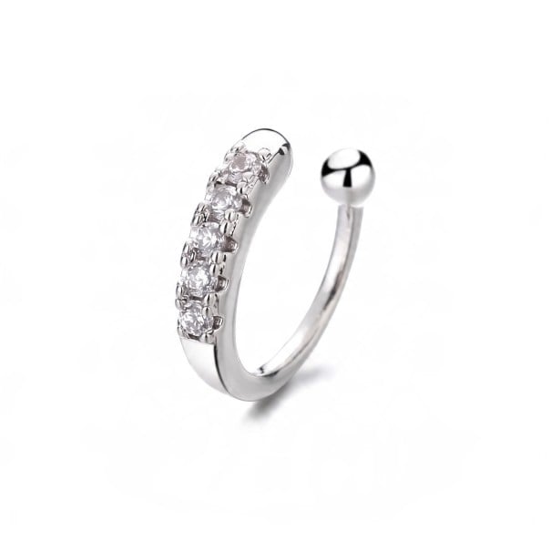 Faux piercing de nez sans perçage 1 pièce Anneau ouvert avec zirconiums 8 mm Clip pour nez et cartilage d'oreille argenté
