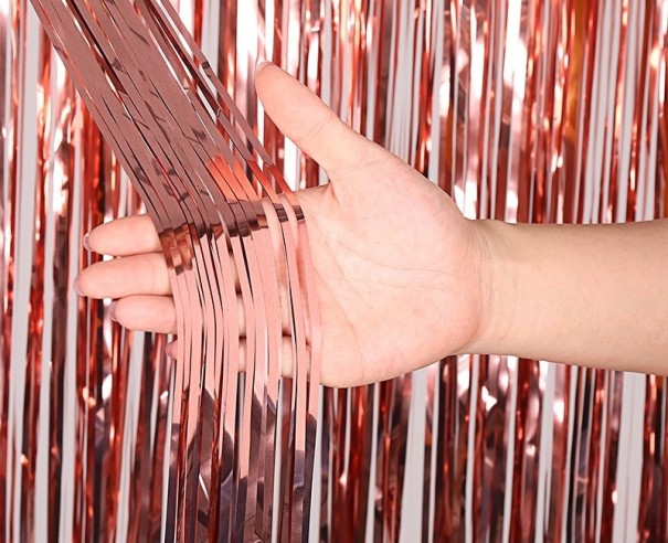 Feestgordijn met franjes 2,5 x 1 m rose gold
