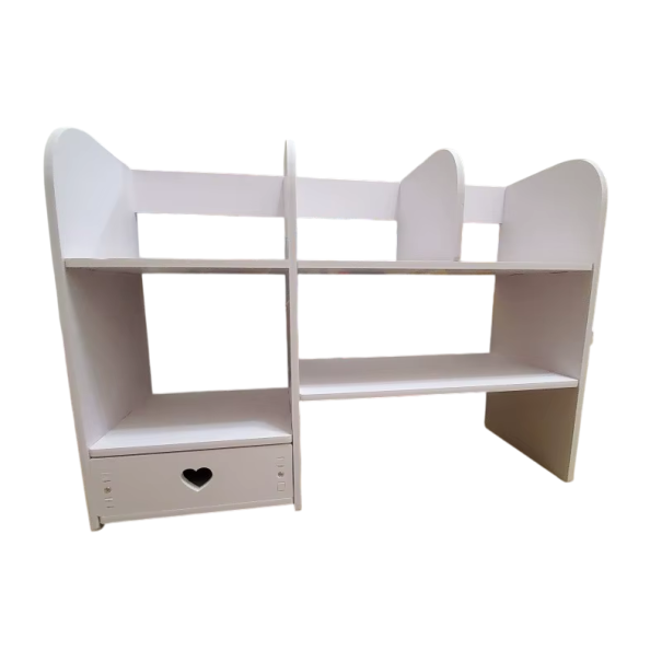 Fehér asztali szervező 50 x 15 x 36 cm 5 polccal és 1 fiókkal PVC tároló doboz irodai kellékek, kozmetikumok és apróságok számára az íróasztalra 1