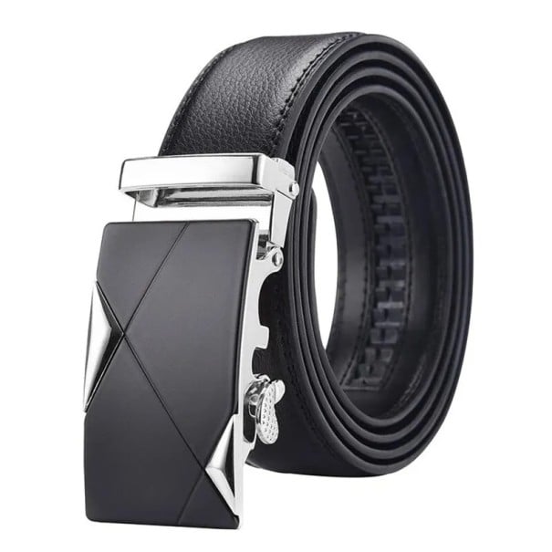 Fekete férfi öv PU bőrből 120 x 3,5 cm automatikus fémcsattal alkalmi és mindennapi viselethez 1