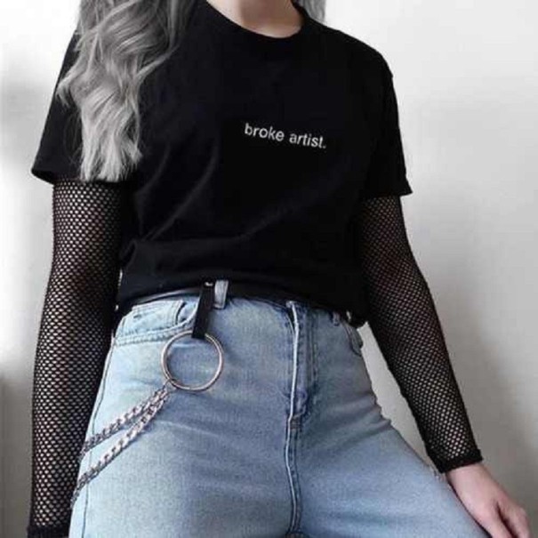 Fekete női póló nyomtatással XS