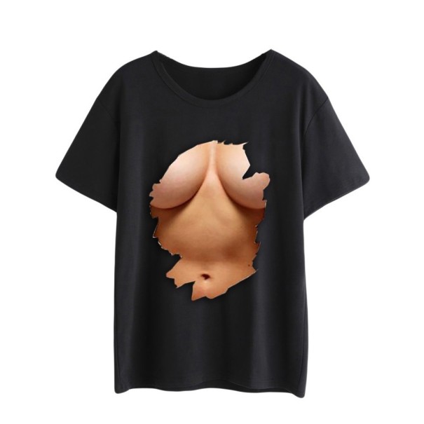 Fekete női póló vicces mintával XXL