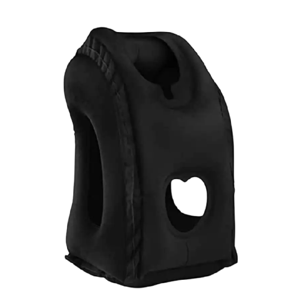 Felfújható utazópárna 30 x 35 x 55 cm PVC-ből, ergonomikus párna repülőgépekhez, autókhoz és vonatokhoz, nyak- és háttámlával, összecsukható kialakítással fekete