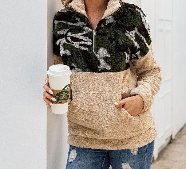 Felpa da donna con motivo mimetico beige XL