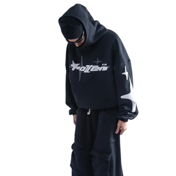 Felpa da uomo con cappuccio e scritta Felpa monocolore in cotone e poliestere in vari colori Felpa alla moda per uomini moderni nero XS