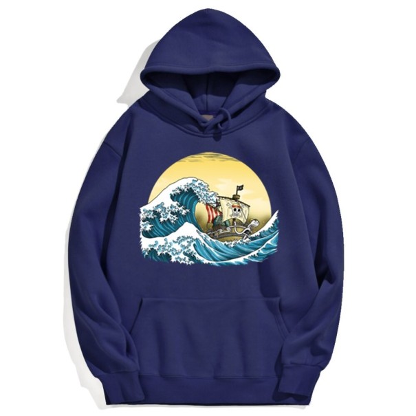 Felpa da uomo con stampa di nave blu scuro L