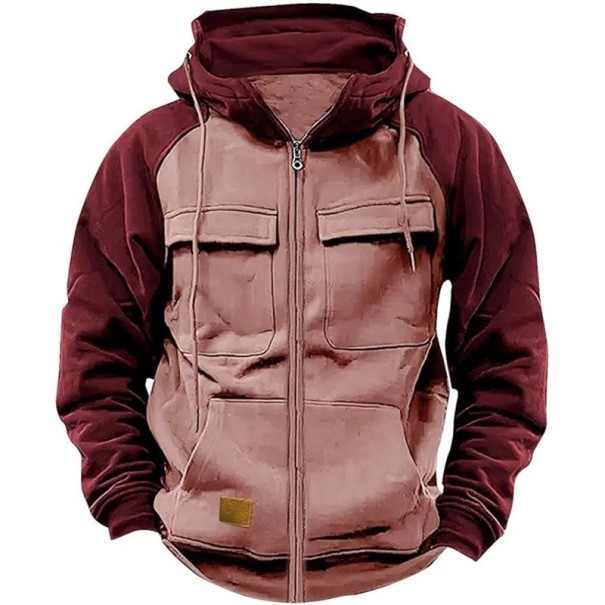 Felpa da uomo con zip, cappuccio e tasche Felpa sportiva elegante con taschini sul petto in resistente poliestere Abbigliamento comodo per ogni giorno rosa L