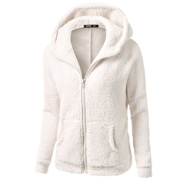 Felpa pelosa da donna con cappuccio e zip Materiale in cotone caldo Due tasche frontali Comoda sovrapposizione per le fredde bianco M