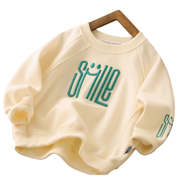 Felpa per bambini con maniche lunghe e ricamo SMILE Cotone e poliestere Top monocolore per ragazzi e ragazze Taglio ampio per primavera e autunno Vari colori beige 6