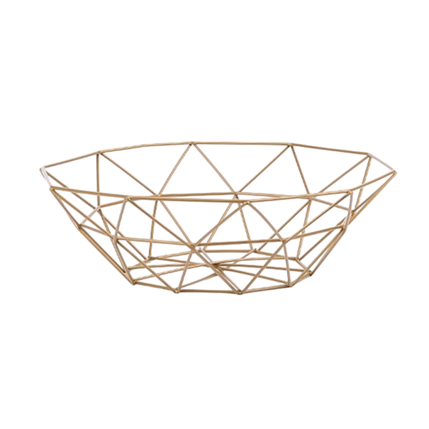 Fém gyümölcs- és élelmiszertartó geometrikus formájú 26 x 8 x 14 cm arany drót kosár konyhába gyümölcsök és péksütemények számára 1