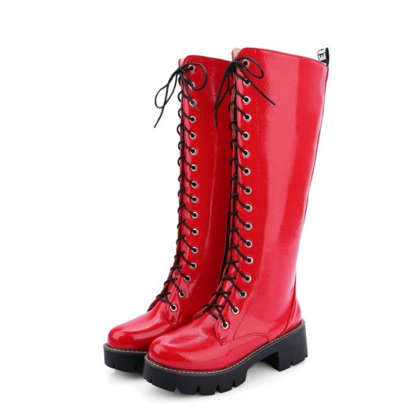 Fényes női csizma J2381 piros 40