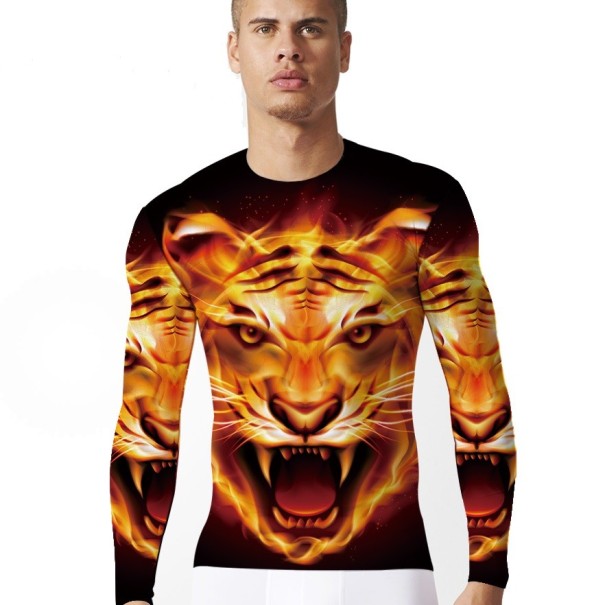 Férfi 3D póló nyomtatással - Tiger - hosszú ujjú XL