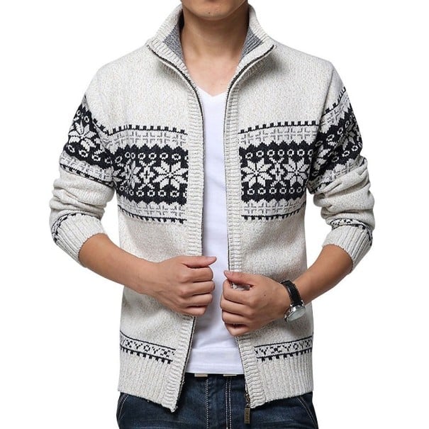 Férfi cipzáras pulóver F198 bézs S