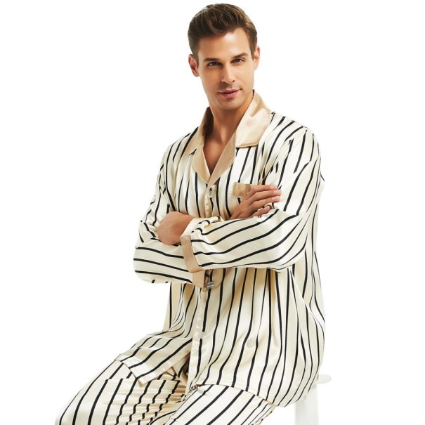 Férfi csíkos pizsama T2415 krém XS