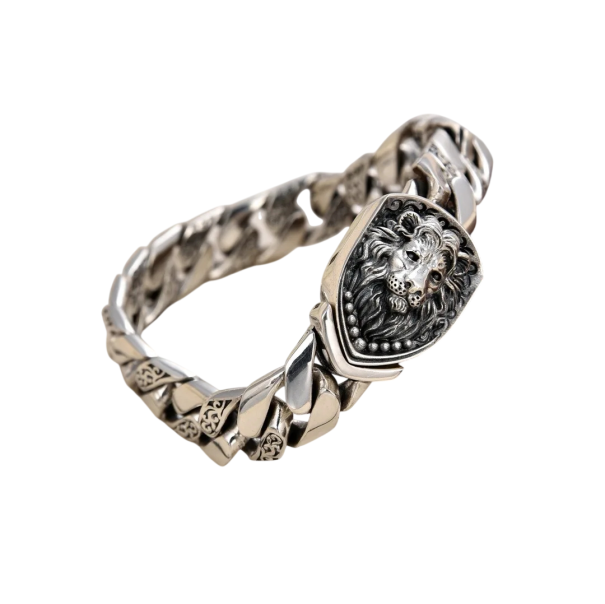 Férfi ezüst girland karkötő oroszlán alakú csattal 925 sterling ezüst 22 cm elegáns férfi ékszer mindennapi viselethez 1