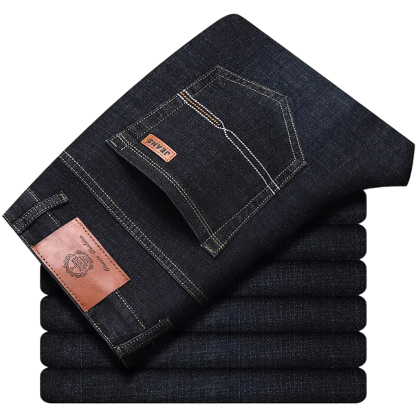 Férfi klasszikus farmernadrág Slim fit Kényelmes, rugalmas farmernadrág derekán Modern nadrág mindennapi viseletre Farmer elasztánnal fekete 38