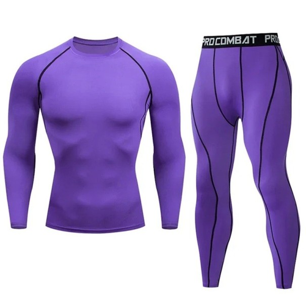 Férfi leggings és hosszú ujjú póló szett, O nyakkivágás, poliészter lila M
