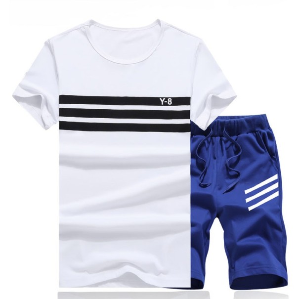 Férfi szett csíkokkal - póló és rövidnadrág J979 kék fehér S