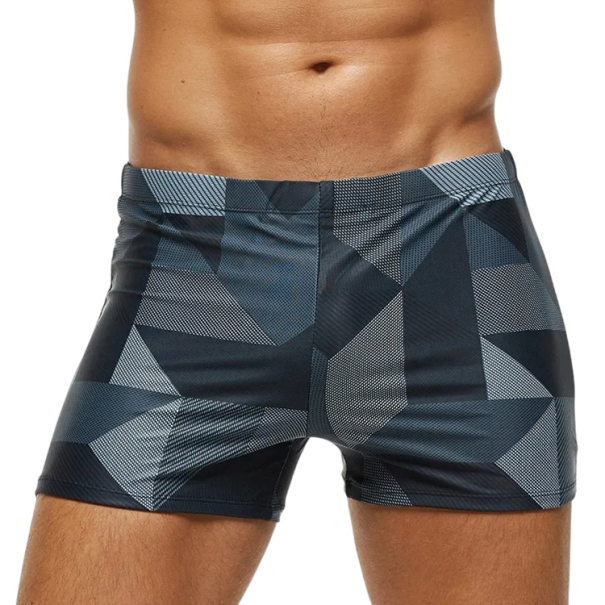 Férfi szürke fürdőnadrág mintával Egyszínű Poliészter Spandex Rugalmas derék Feszes szabás Gyorsan száradó fürdőnadrág a strandra XL