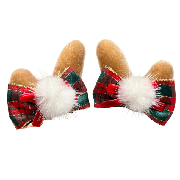 Fermagli per capelli di Natale Orecchie di renna con fiocco e pompon Accessorio elegante per acconciatura festiva e atmosfera natalizia invernale marrone