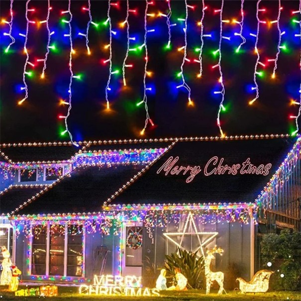 Fernbedienung für den Außenbereich, Weihnachtsbeleuchtung, 220 V, Weihnachtsbeleuchtung für Haus, Wasserfall-Lichterkette, 8 Modi, LED-Lichterkette, 4 m, 96 LEDs mehrfarbig