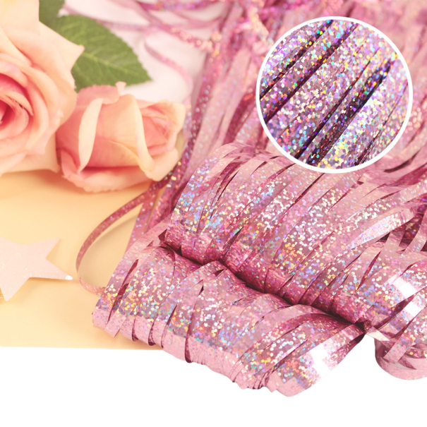 Festgardin med fransar, glittrig, 1 x 1 m rosa