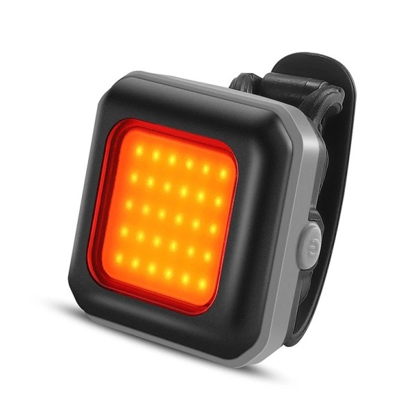 Feu arrière de vélo 4 x 4 x 1,8 cm COB LED 50 lm rechargeable USB-C IPX45 étanche lampe de vélo 3 modes longue durée batterie 250mAh gris