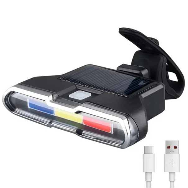 Feu arrière de vélo 8,7 x 6 x 1,8 cm COB LED Panneau solaire USB-C 400 mAh IPX5 Étanche Allumage automatique 50 lm 1