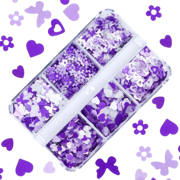 Fialové flitry 3–4 g Různé tvary Dekorace na nehty Ozdoby na tvoření DIY scrapbooking Šití Umění Řemesla Ruční práce 1