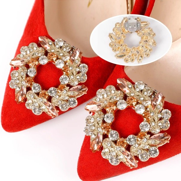 Fibbia decorativa per décolleté con cerchio di strass in metallo dorato con clip di fissaggio accessorio decorativo per scarpe applicazione evidente per calzature 1