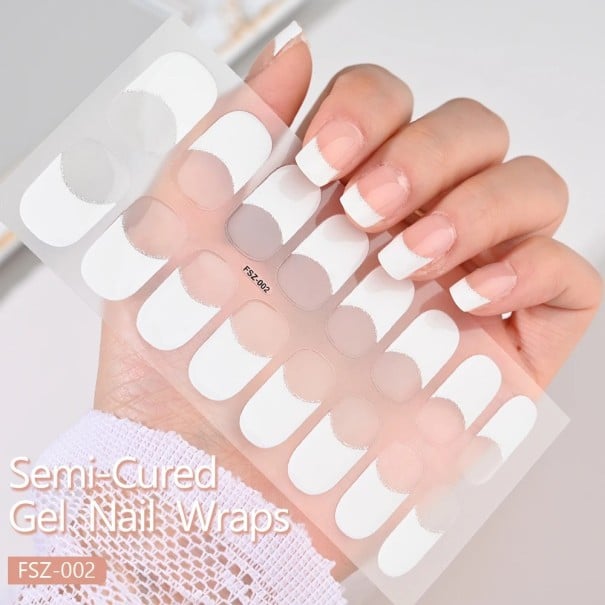 Fichiers de gel semi-préparés UV français 16 pcs Couleur blanche ou rose Bandes de durcissement LED pour extension d'ongles blanc