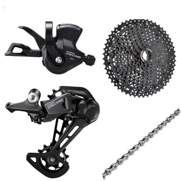Fietsversnellingsset 11 versnellingen 11–52T cassette derailleur ketting legering voor mountainbike in heuvelachtig terrein zwart