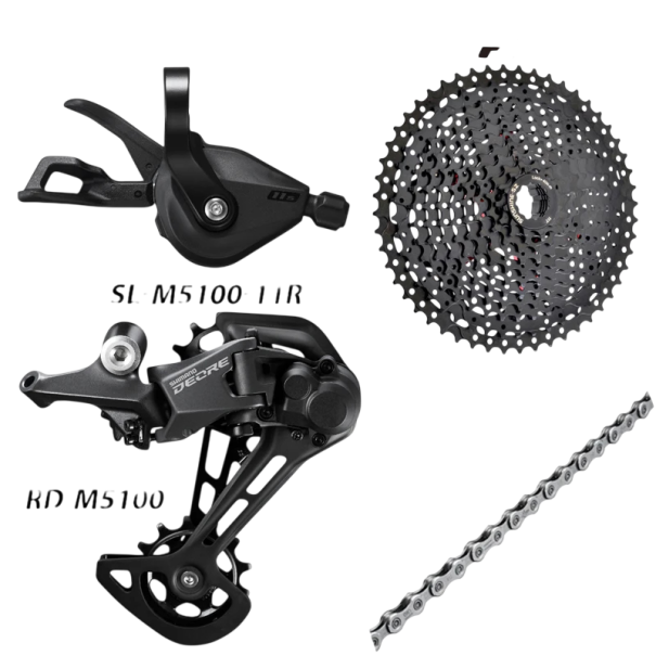 Fietsversnellingsset 11 versnellingen 11–52T legering derailleur cassette ketting voor mountainbike en uitdagend terrein zwart
